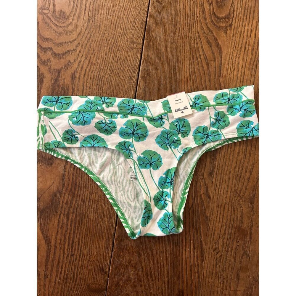 Diane Von Furstenberg White Bikini Bottoms with Green Floral Print